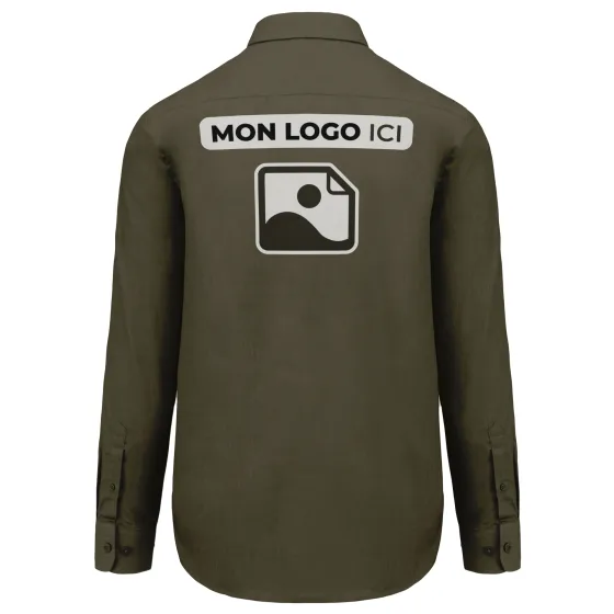 Chemise Homme légère à Manches Longues personnalisé Vert Kaki Clair