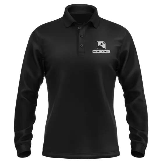Polo Homme Manches Longues personnalisé Noir
