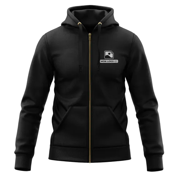 Sweat-Shirt à Capuche Zippé (Veste Gamme DELUXE) personnalisé Noir