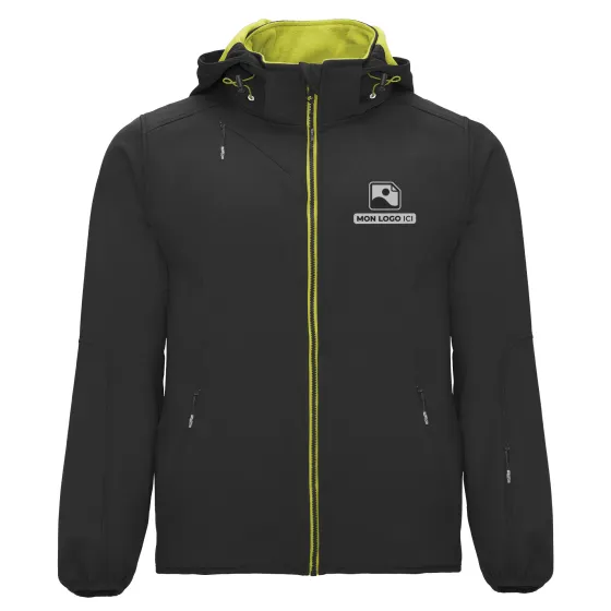 Veste Softshell Contrastée avec capuche Amovible personnalisé Noir