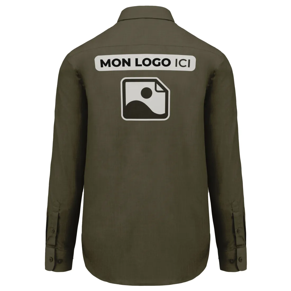 Chemise Homme légère à Manches Longues personnalisé Vert Kaki Clair