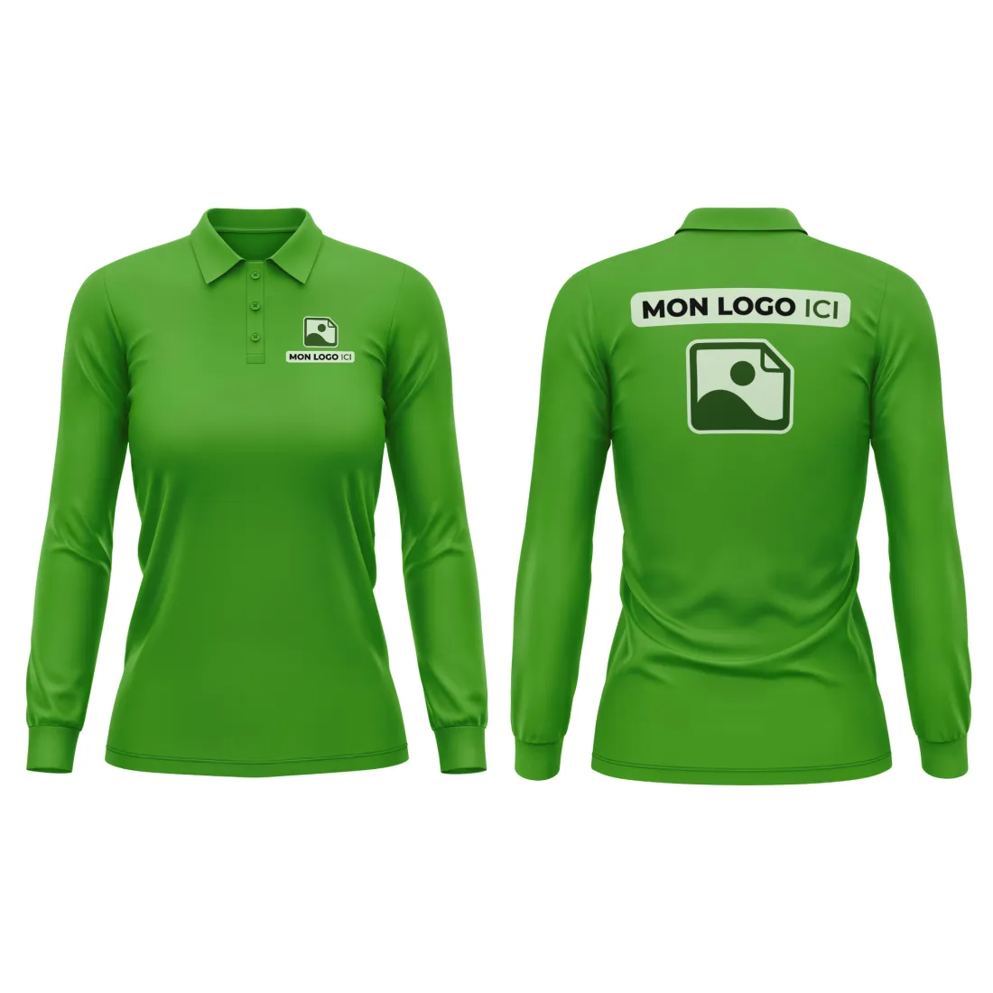 Polo Femme Manches Longues personnalisé Vert Prairie