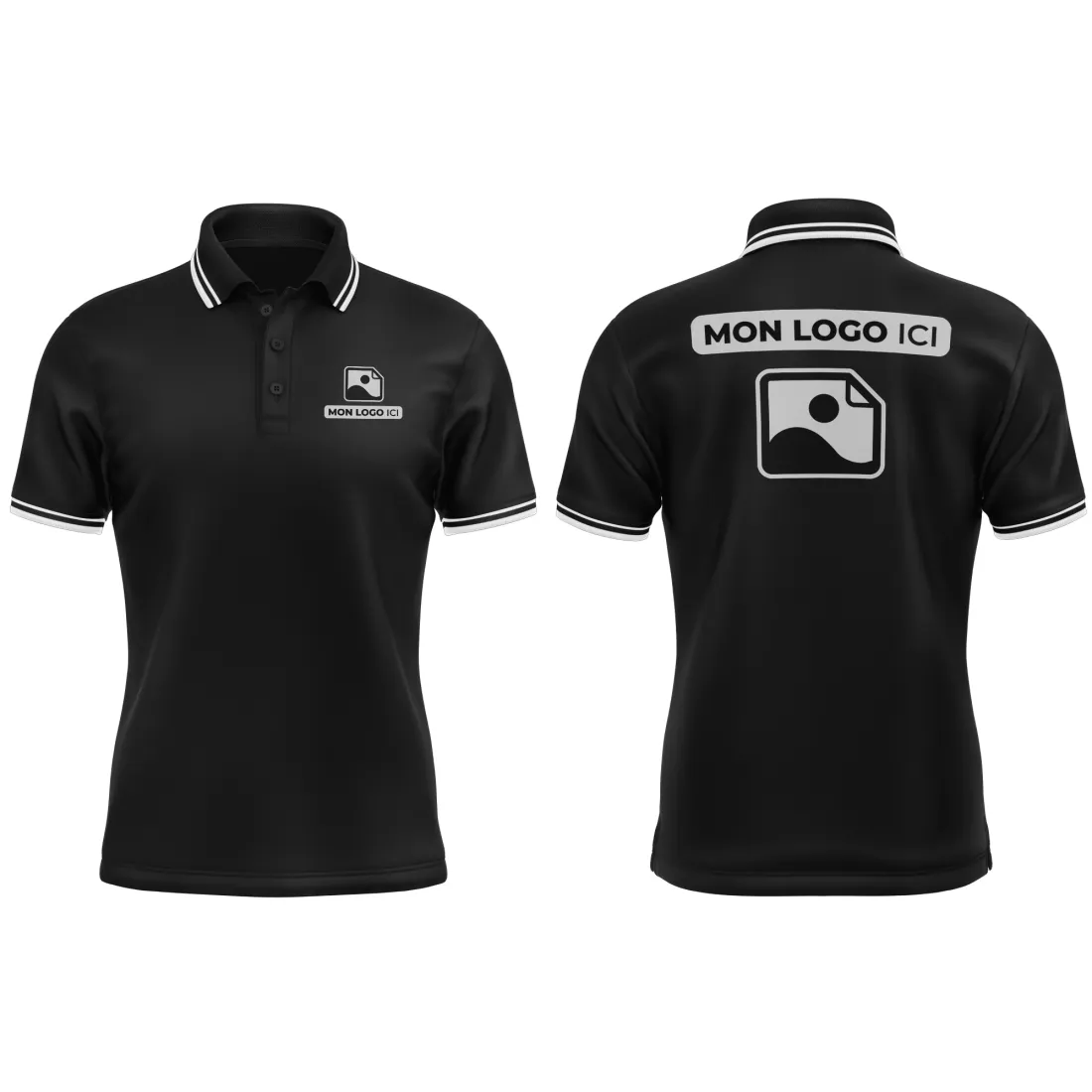 Polo Homme contrasté personnalisé Noir