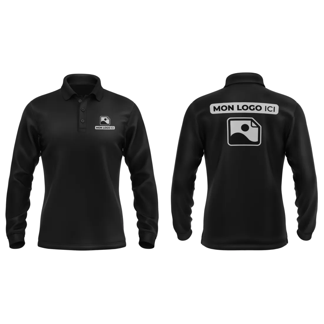 Polo Homme Manches Longues personnalisé Noir