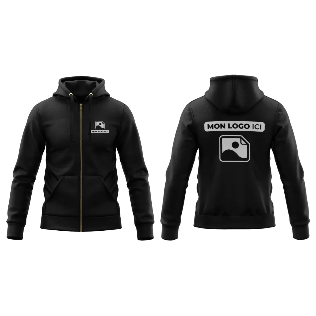 Sweat-Shirt à Capuche Zippé (Veste Gamme DELUXE) personnalisé Noir