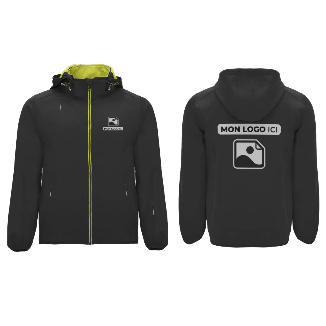 Veste Softshell Contrastée avec capuche Amovible personnalisé Noir